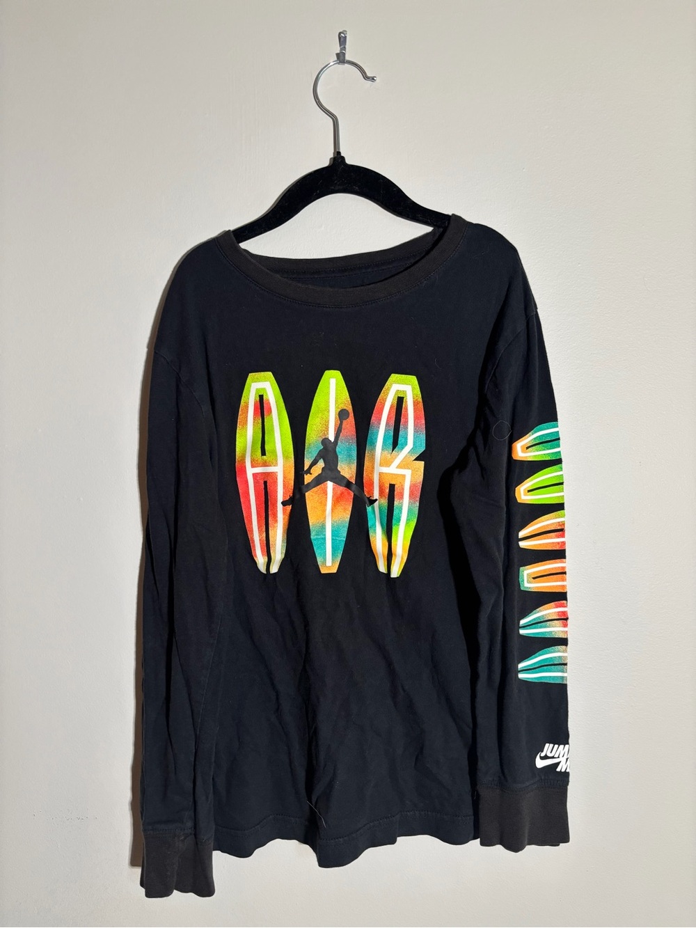 Jordan Black Long Sleeve Tee with Neon Surf Graphic